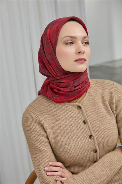 Viskon Velora Eşarp Kırmızı Bordo Desenli Yumuşak Dokulu 90x90