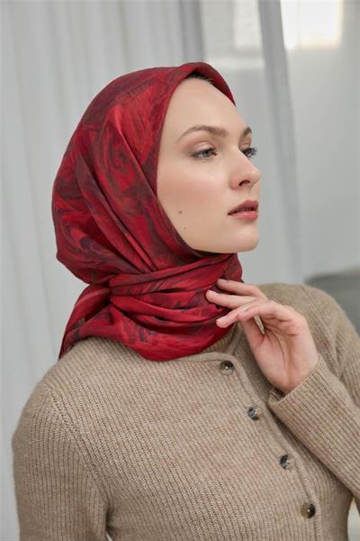 Viskon Velora Eşarp Kırmızı Bordo Desenli Yumuşak Dokulu 90x90