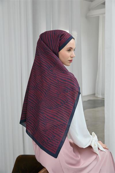 Viskon Velora Eşarp Koyu Lacivert Bordo Çizgili Hafif Dökümlü 90x90