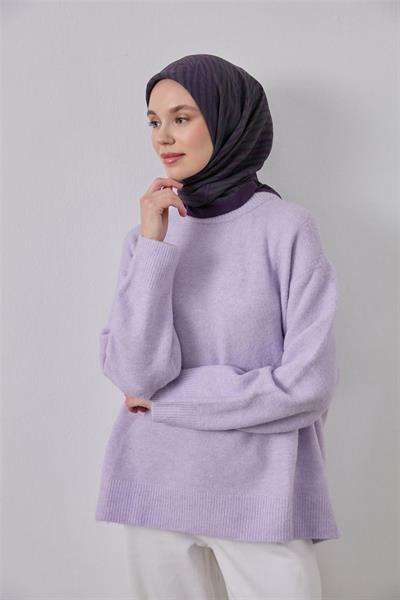 Viskon Velora Eşarp Koyu Mor Yeşil Gri Çizgili Hafif Dökümlü 90x90