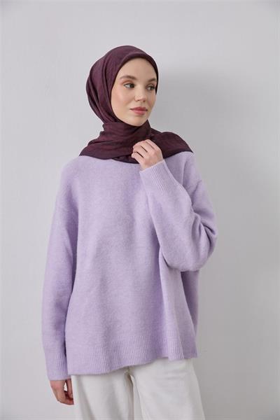 Viskon Velora Eşarp Koyu Mor Kızıl Kahve Çizgili Hafif Dökümlü 90x90