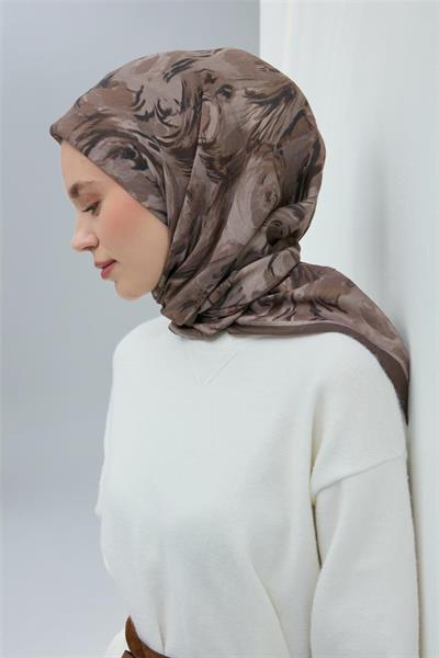 Viskon Velora Eşarp Koyu Vizon Taş Desenli Yumuşak Dokulu Tok Duruşlu 90x90