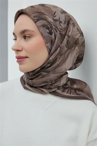 Viskon Velora Eşarp Koyu Vizon Taş Desenli Yumuşak Dokulu Tok Duruşlu 90x90