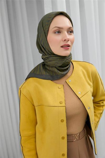 Viskon Velora Eşarp Koyu Yeşil Yağ Yeşili Çizgili Hafif Dökümlü 90x90