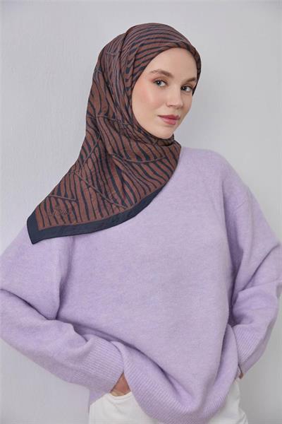 Viskon Velora Eşarp Lacivert Kiremit Dokulu Dört Mevsim 90x90