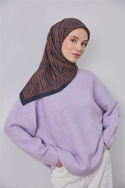 Viskon Velora Eşarp Lacivert Kiremit Dokulu Dört Mevsim 90x90