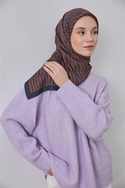 Viskon Velora Eşarp Lacivert Kiremit Dokulu Dört Mevsim 90x90