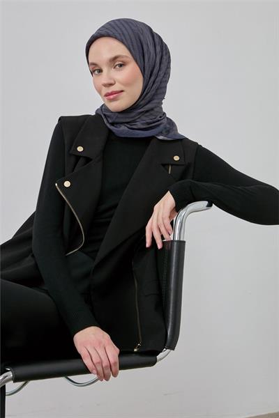 Viskon Velora Eşarp Mavi Gri Bej Gri Çizgili Hafif Dökümlü 90x90