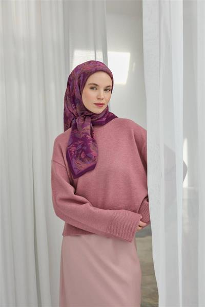 Viskon Velora Eşarp Mor Lila Desenli Yumuşak Dokulu Tok Duruşlu 90x90