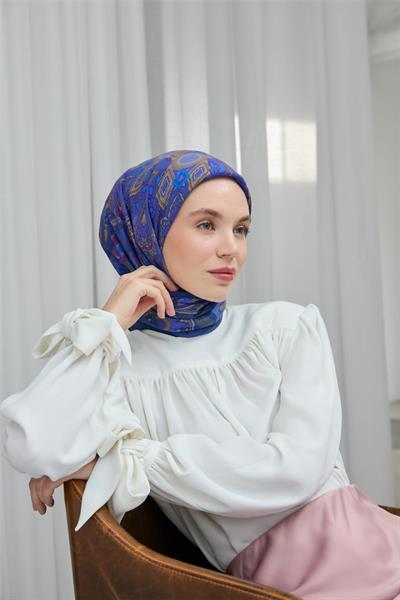 Viskon Velora Eşarp Mor-Sütlü Kahve Desenli Kaymaz Tok Duruşlu 90x90