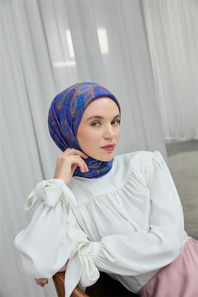 Viskon Velora Eşarp Mor-Sütlü Kahve Desenli Kaymaz Tok Duruşlu 90x90