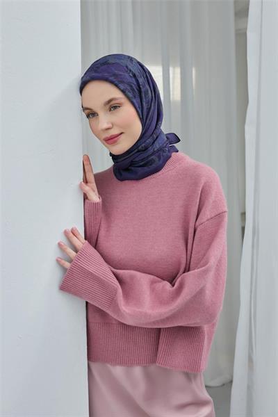 Viskon Velora Eşarp Mor Gri Desenli Yumuşak Dokulu Tok Duruşlu 90x90
