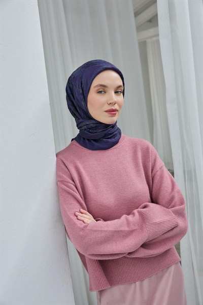 Viskon Velora Eşarp Mor Gri Desenli Yumuşak Dokulu Tok Duruşlu 90X90