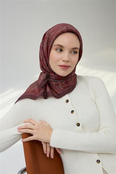 Viskon Velora Eşarp Patlıcan Moru Desenli Yumuşak Dokulu 90x90