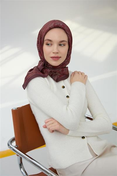 Viskon Velora Eşarp Patlıcan Moru Desenli Yumuşak Dokulu 90x90