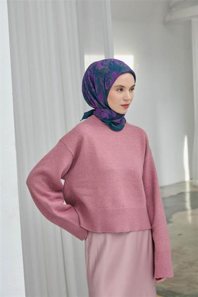 Viskon Velora Eşarp Petrol Mavi Desenli Tok Duruşlu Dört Mevsim 90x90