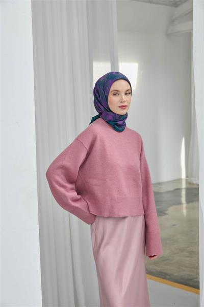 Viskon Velora Eşarp Petrol Mavi Desenli Tok Duruşlu Dört Mevsim 90x90