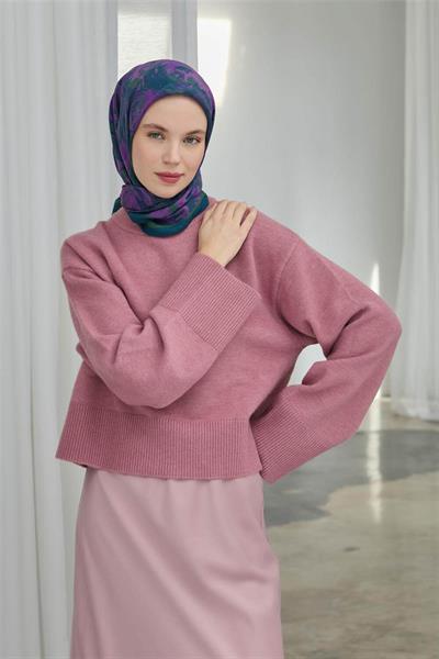 Viskon Velora Eşarp Petrol Mavi Desenli Tok Duruşlu Dört Mevsim 90x90