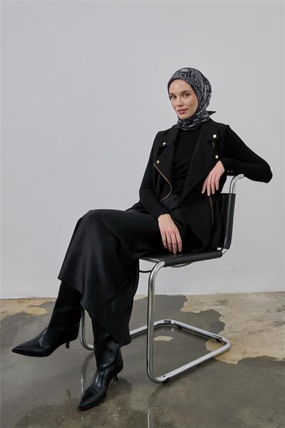 Viskon Velora Eşarp Siyah-Gri Desenli Kaymaz Tok Duruşlu 90x90