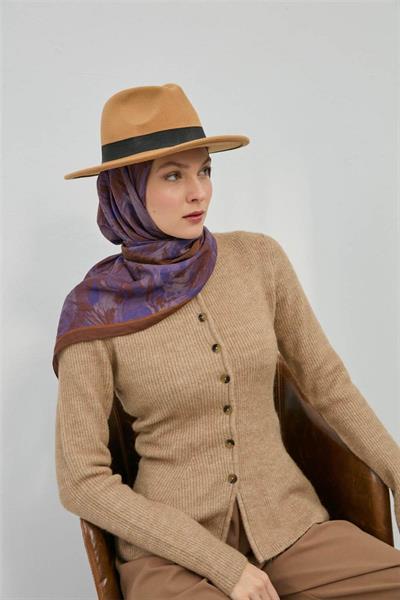 Viskon Velora Eşarp Sütlü Kahve Desenli Dökümlü Kaymaz 90x90