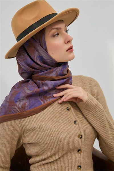 Viskon Velora Eşarp Sütlü Kahve Desenli Dökümlü Kaymaz 90x90