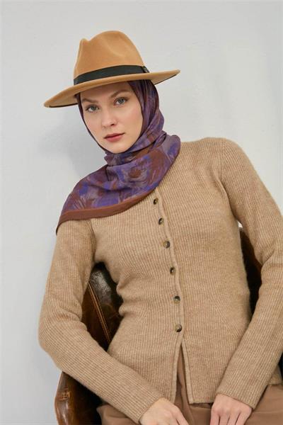 Viskon Velora Eşarp Sütlü Kahve Desenli Dökümlü Kaymaz 90x90