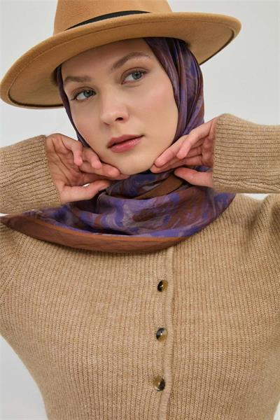 Viskon Velora Eşarp Sütlü Kahve Desenli Dökümlü Kaymaz 90x90