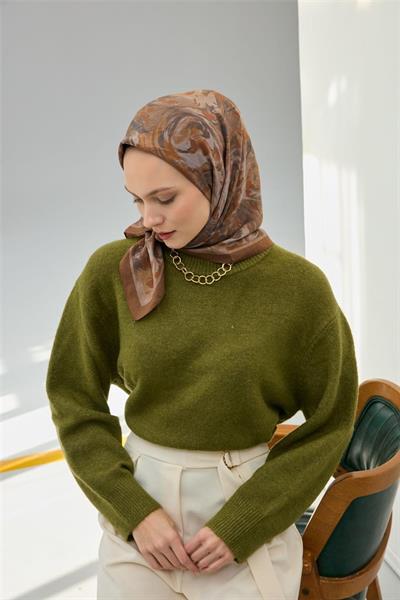 Viskon Velora Eşarp Sütlü Kahve Vizon Desenli Yumuşak Dokulu Tok Duruşlu 90x90