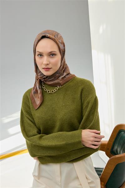 Viskon Velora Eşarp Sütlü Kahve Vizon Desenli Yumuşak Dokulu Tok Duruşlu 90x90