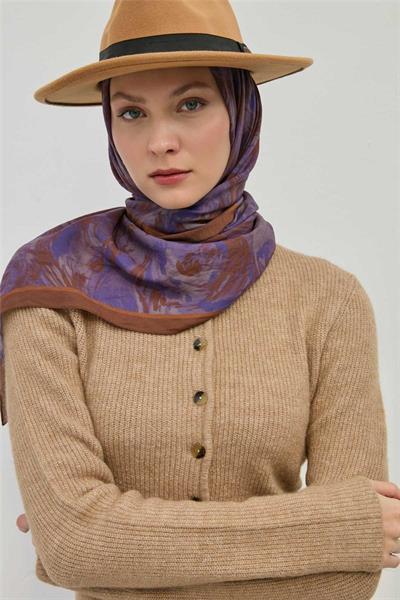 Viskon Velora Eşarp Sütlü Kahve Desenli Dökümlü Kaymaz 90x90