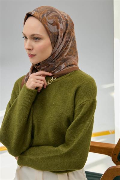 Viskon Velora Eşarp Sütlü Kahve Vizon Desenli Yumuşak Dokulu Tok Duruşlu 90x90