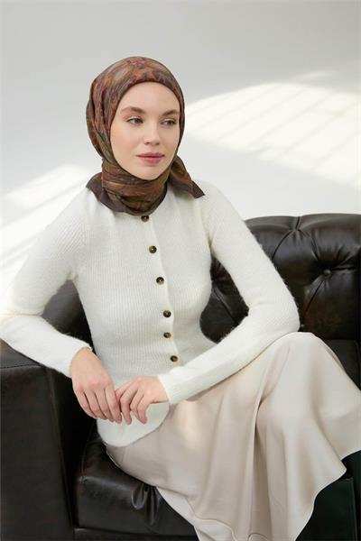 Viskon Velora Eşarp Toprak Çok Renkli Desenli Tok Duruşlu 90x90