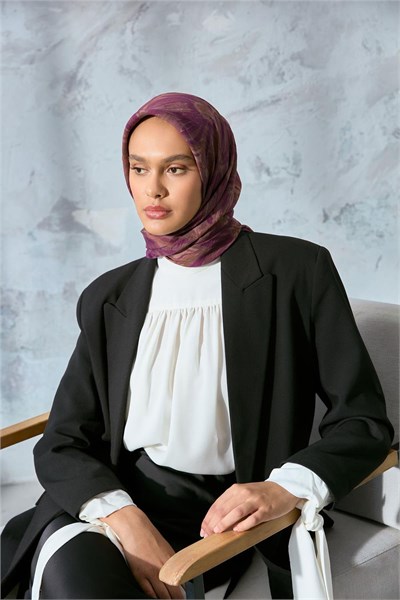 Viskon Velora Eşarp Violet-Camel Tonlu Desenli Tok Duruşlu Kaymaz 90X90