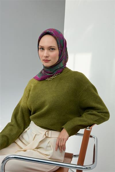 Viskon Velora Eşarp Violet Desenli Tok Duruşlu Dört Mevsim 90x90