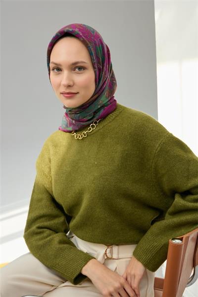 Viskon Velora Eşarp Violet Desenli Tok Duruşlu Dört Mevsim 90x90