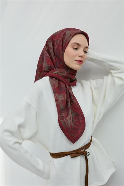 Viskon Velora Eşarp Vişne Çürüğü Bordo Gri Hafif Dökümlü 90x90