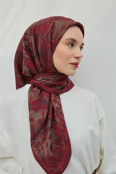 Viskon Velora Eşarp Vişne Çürüğü Bordo Gri Hafif Dökümlü 90x90