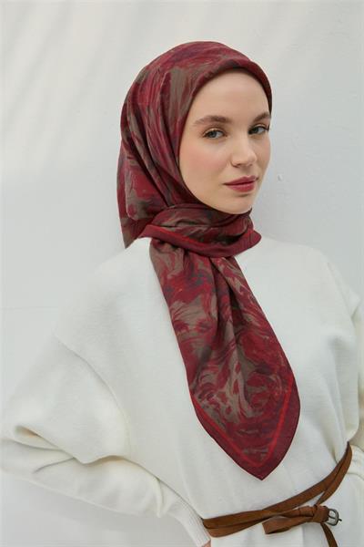 Viskon Velora Eşarp Vişne Çürüğü Bordo Gri Hafif Dökümlü 90x90