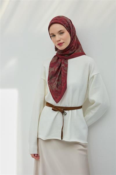 Viskon Velora Eşarp Vişne Çürüğü Bordo Gri Hafif Dökümlü 90x90