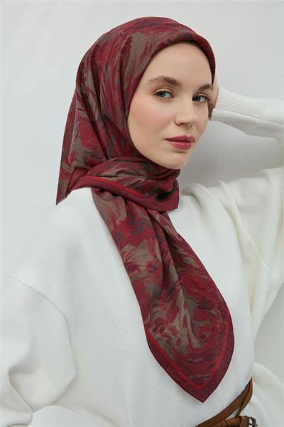 Viskon Velora Eşarp Vişne Çürüğü Bordo Gri Hafif Dökümlü 90x90
