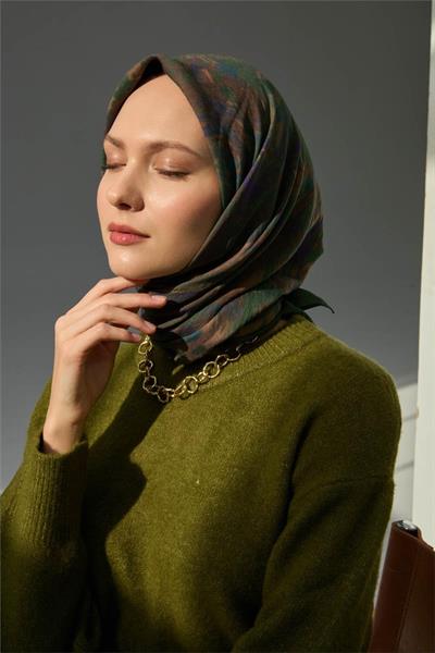 Viskon Velora Eşarp Yeşil Desenli Tok Duruşlu Dört Mevsim 90x90