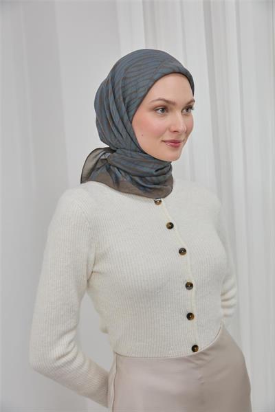 Viskon Velora Eşarp Yeşil Gri Dokulu Dört Mevsim 90x90