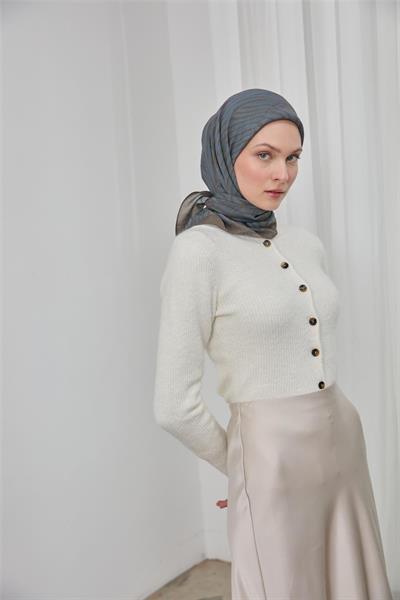 Viskon Velora Eşarp Yeşil Gri Dokulu Dört Mevsim 90x90