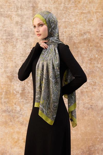 Yağ Yeşili Hint Vual Şal - 5003-12