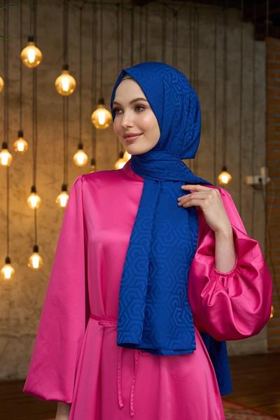 Yaz Işıltısı Koleksiyonu İpeksi Jakar Şal Sax Mavi 9013-28