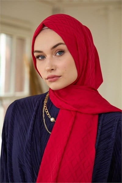 Yaz Işıltısı Koleksiyonu İpeksi Jakar Şal Kırmızı 9015-22