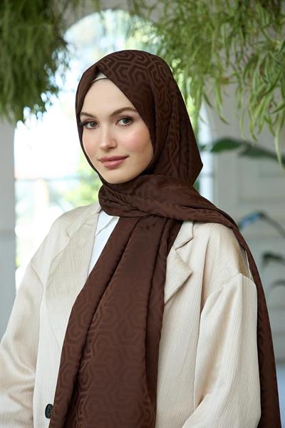 Yaz Işıltısı Koleksiyonu İpeksi Jakar Şal Kahverengi 9013-01