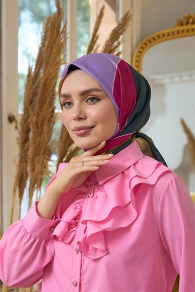 Yaz Işıltısı Koleksiyonu Soft Eşarp Koyu Yeşil Lavanta 1190-03