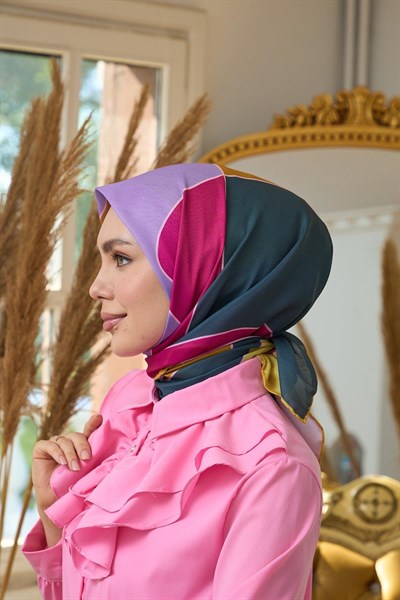 Yaz Işıltısı Koleksiyonu Soft Eşarp Koyu Yeşil Lavanta 1190-03