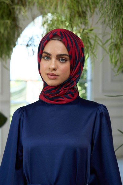 Yaz Işıltısı Koleksiyonu Soft Eşarp Lacivert Kırmızı 1184-11